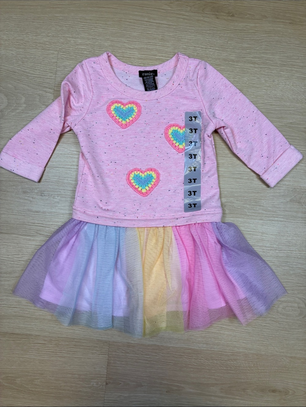 NEW Zunie Pink Speckled Girls Dress with Crochet Heart Detail